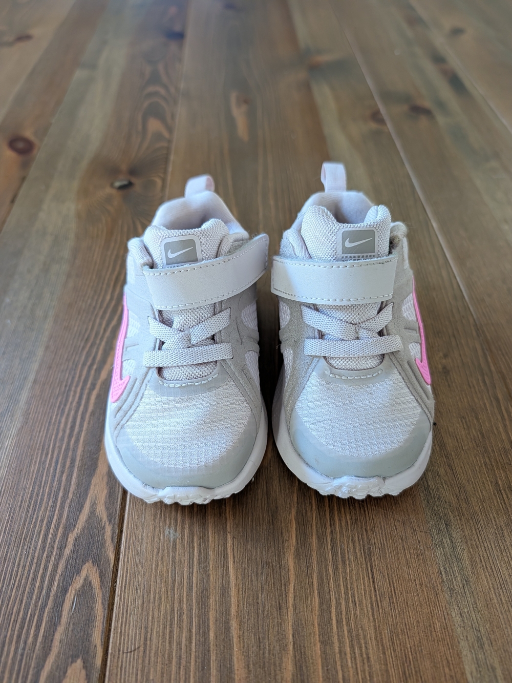 Nike Kids Gray and Pink Hook-and-Loop Sneakers